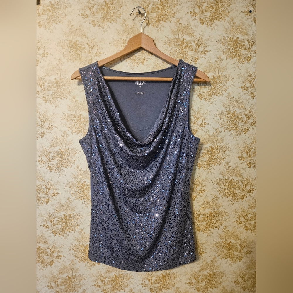 Victor MEDIUM gray sequined tank